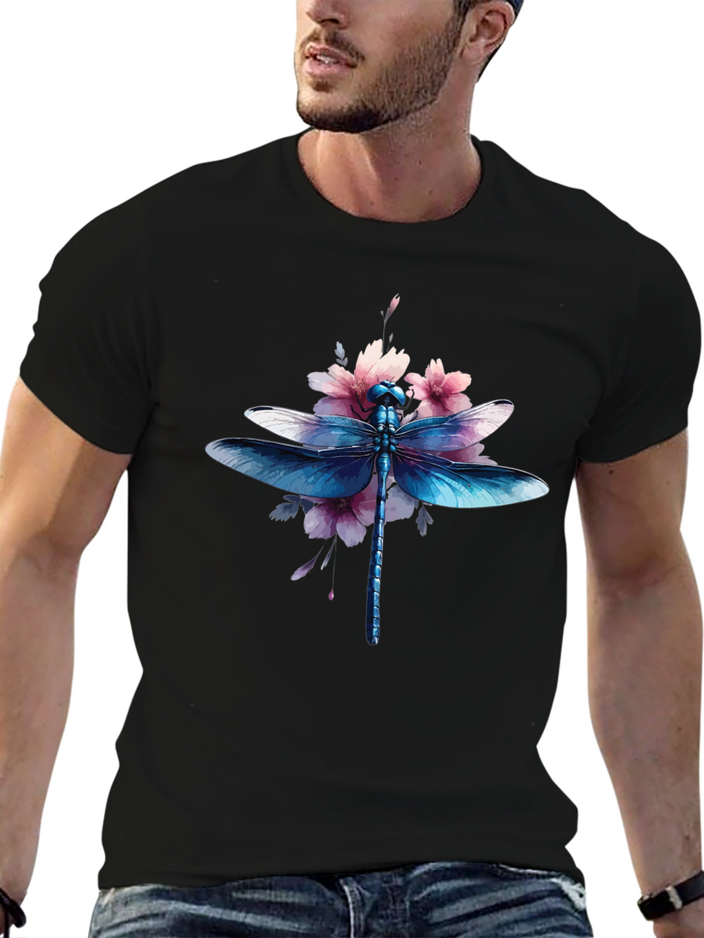 Dragonfly Floral Graphic Tee - Black