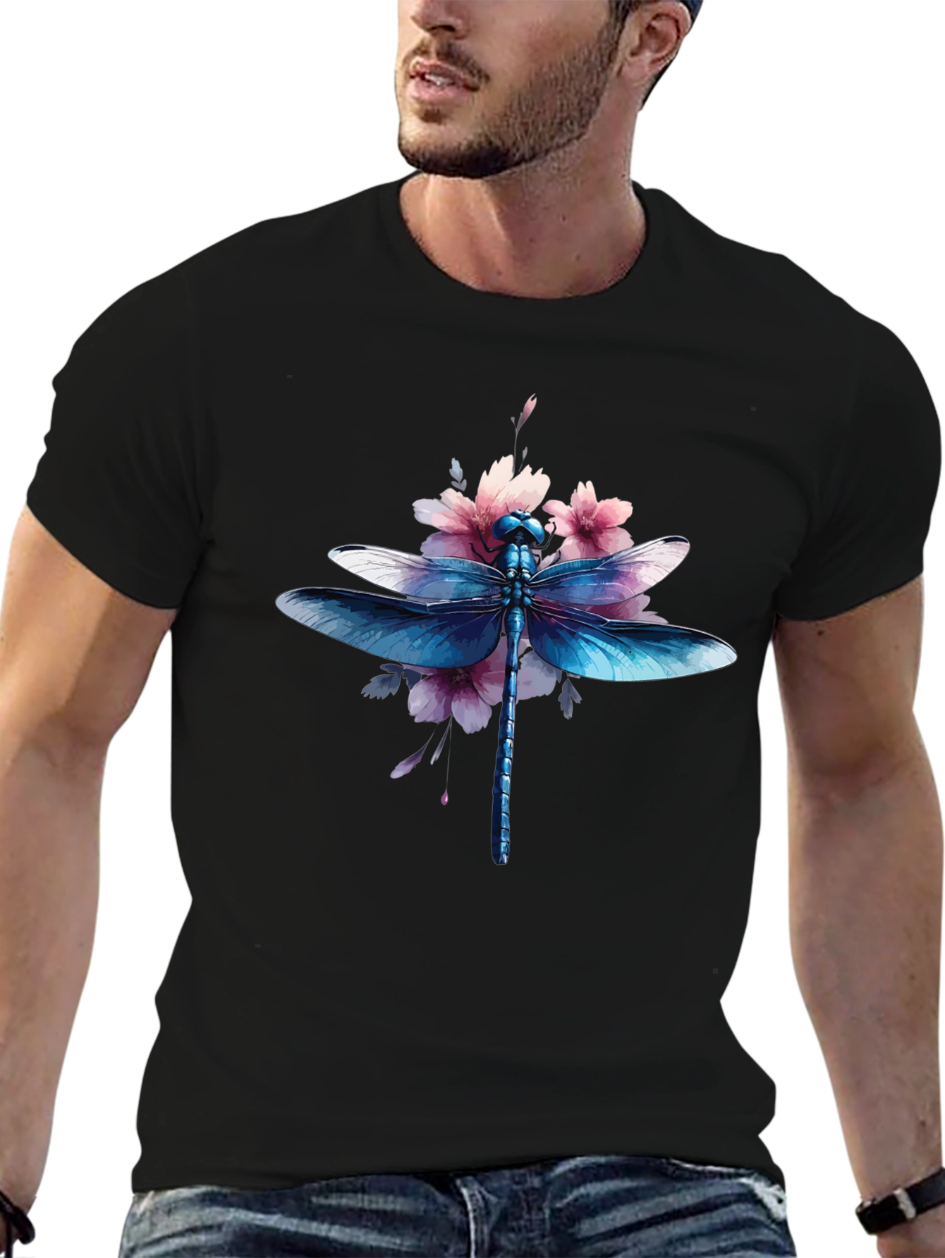 Dragonfly Floral Graphic Tee - Black