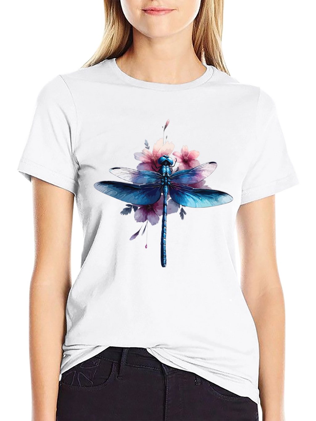 Dragonfly Floral Graphic Tee - Black