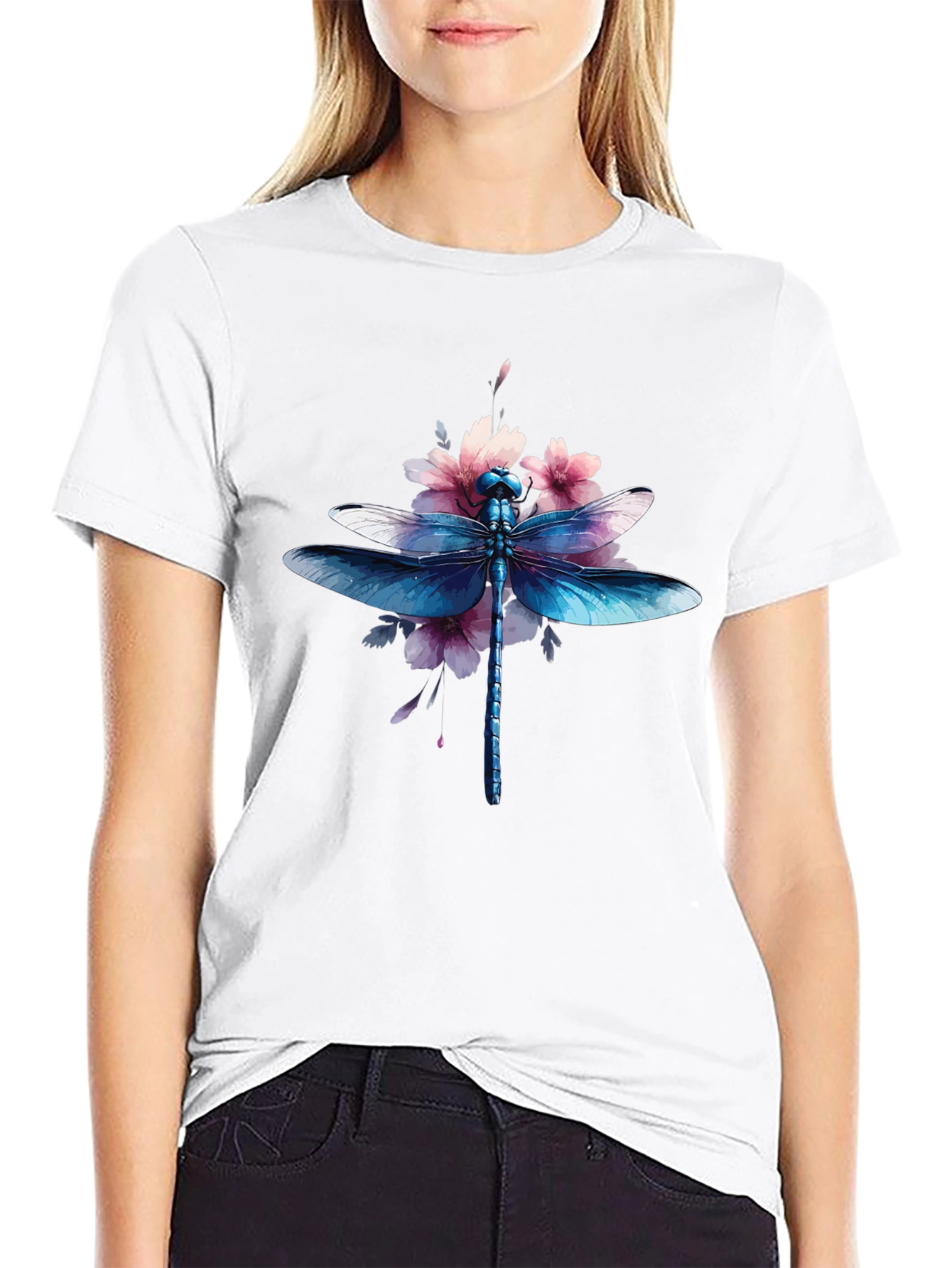Dragonfly Floral Graphic Tee - Black