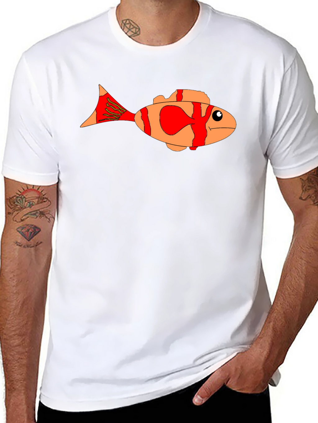 Cartoon Fish Graphic Tee - Black