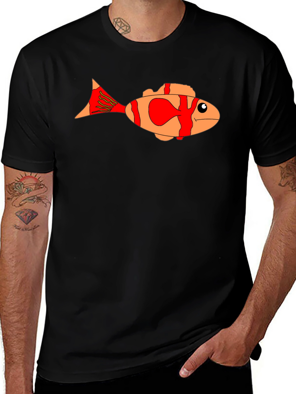 Cartoon Fish Graphic Tee - Black