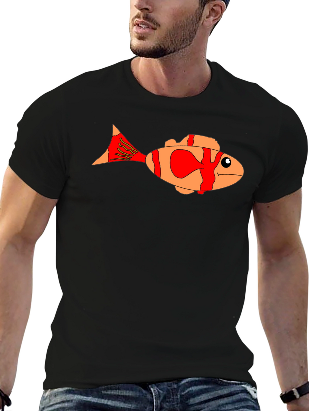 Cartoon Fish Graphic Tee - Black