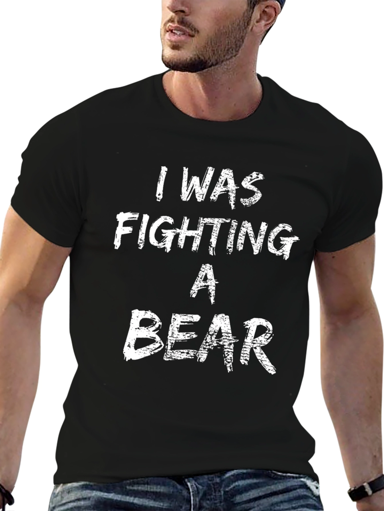 I Was Fighting A Bear Black Cotton Tee