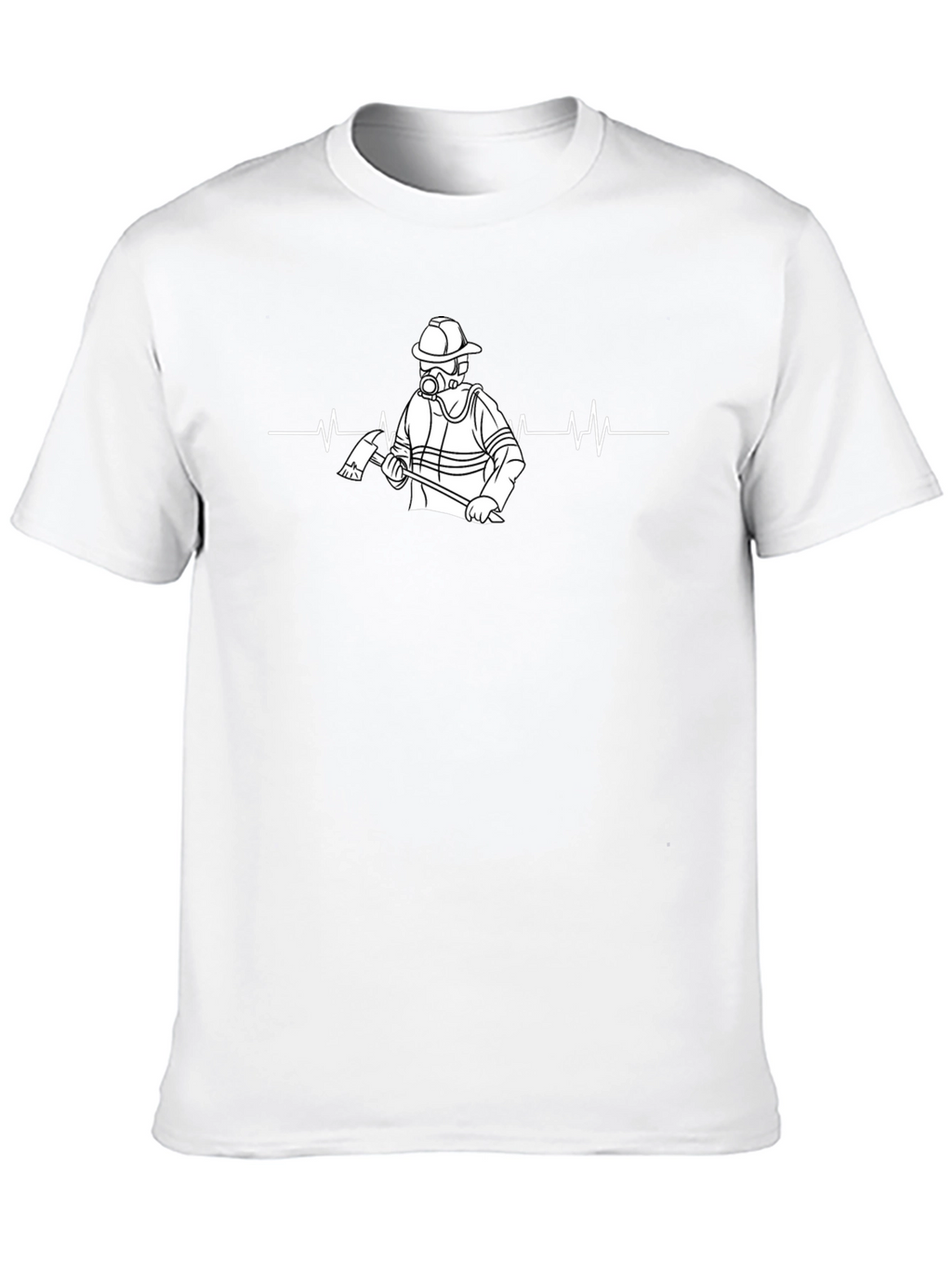 Firefighter Heartbeat T-Shirt - Black Cotton Crew Neck