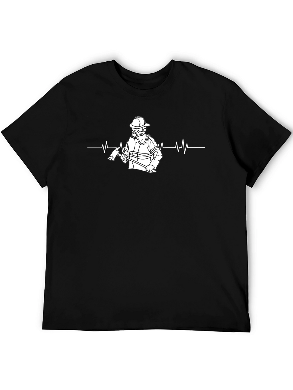 Firefighter Heartbeat T-Shirt - Black Cotton Crew Neck