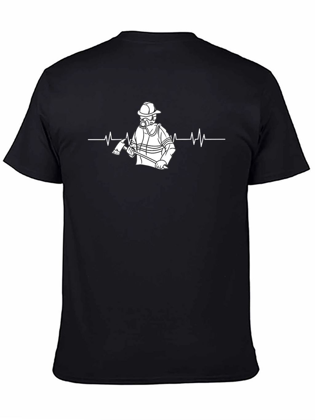 Firefighter Heartbeat T-Shirt - Black Cotton Crew Neck