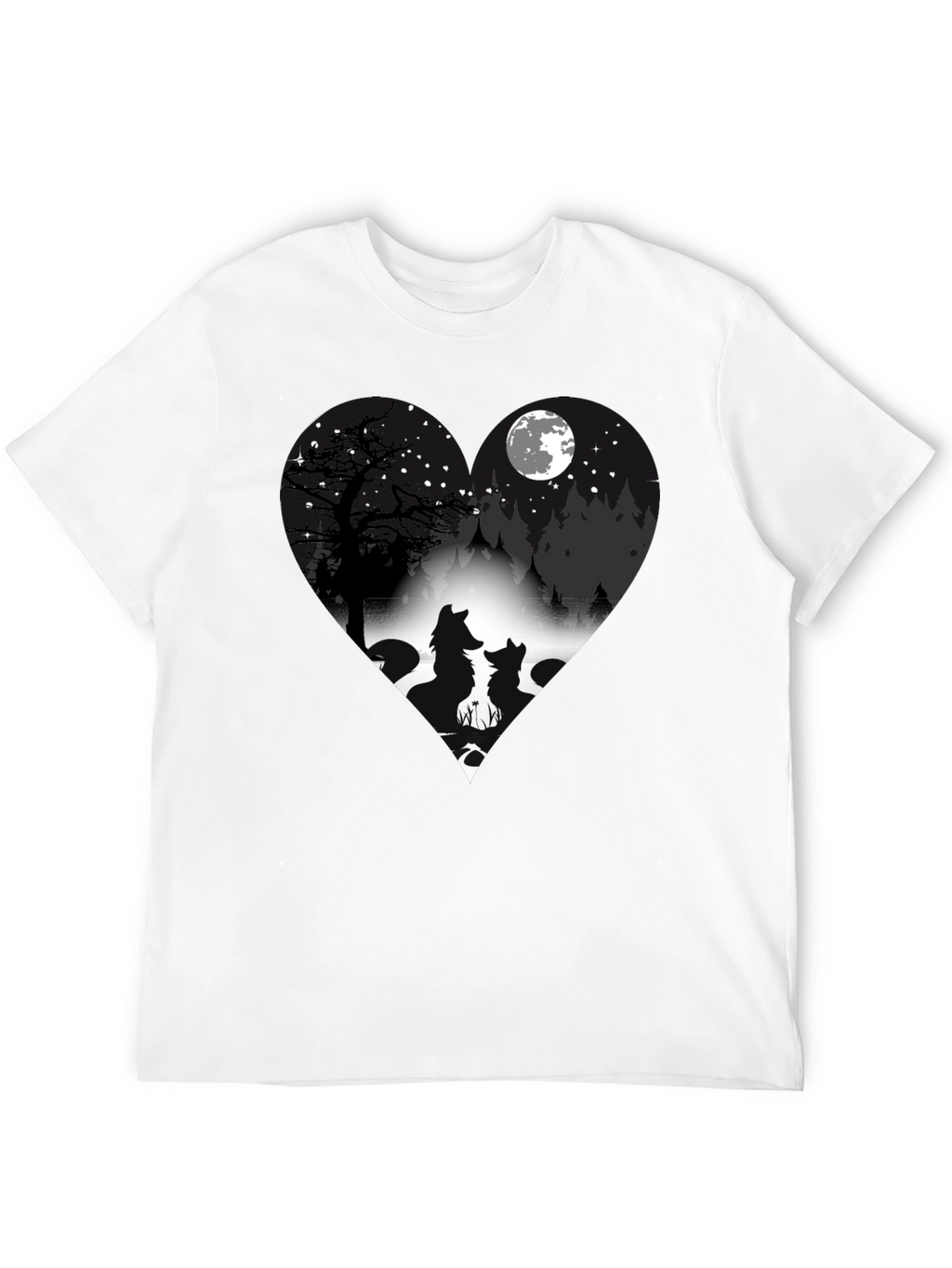 Wolf Silhouette Heart Graphic T-Shirt
