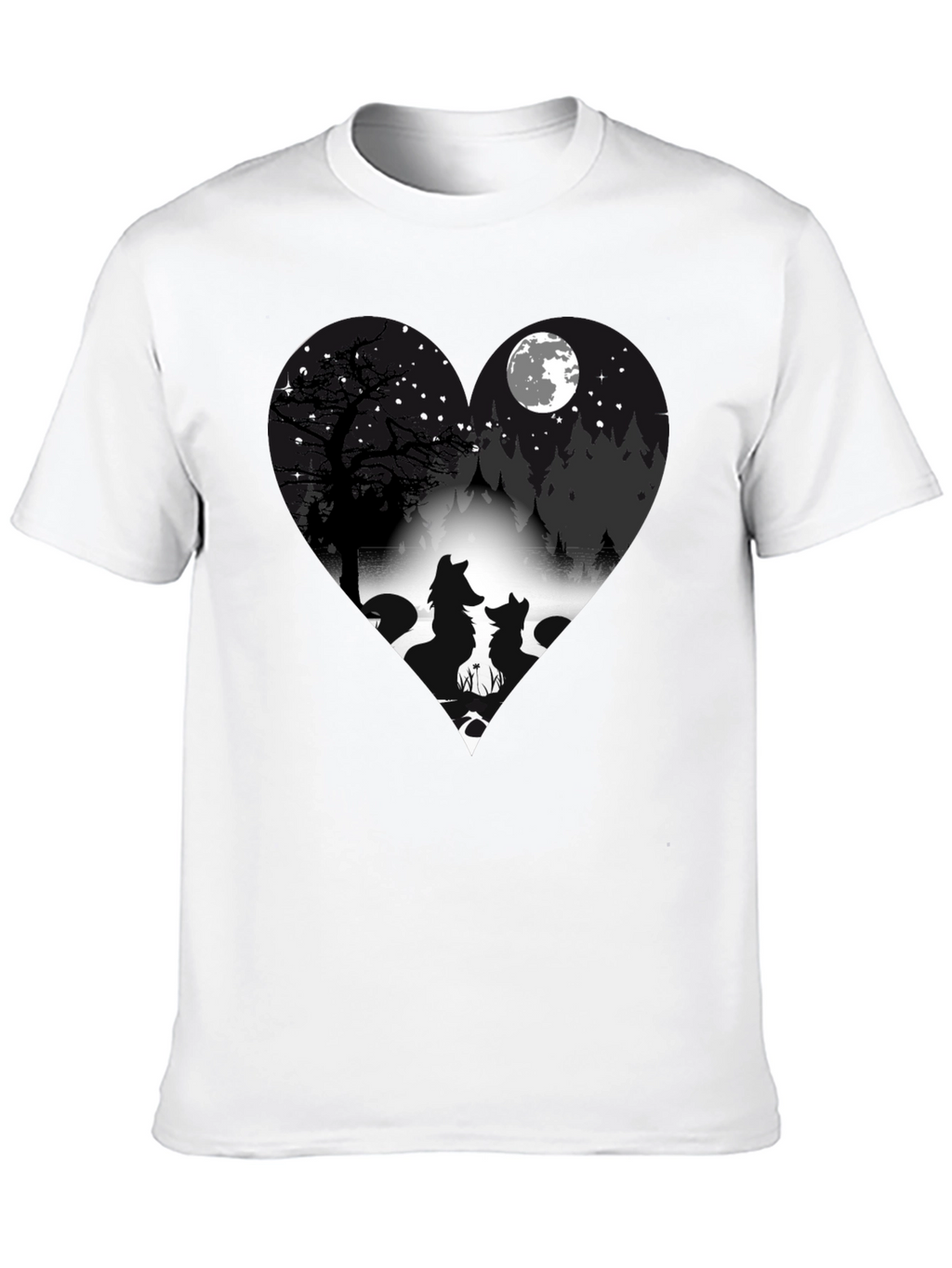 Wolf Silhouette Heart Graphic T-Shirt