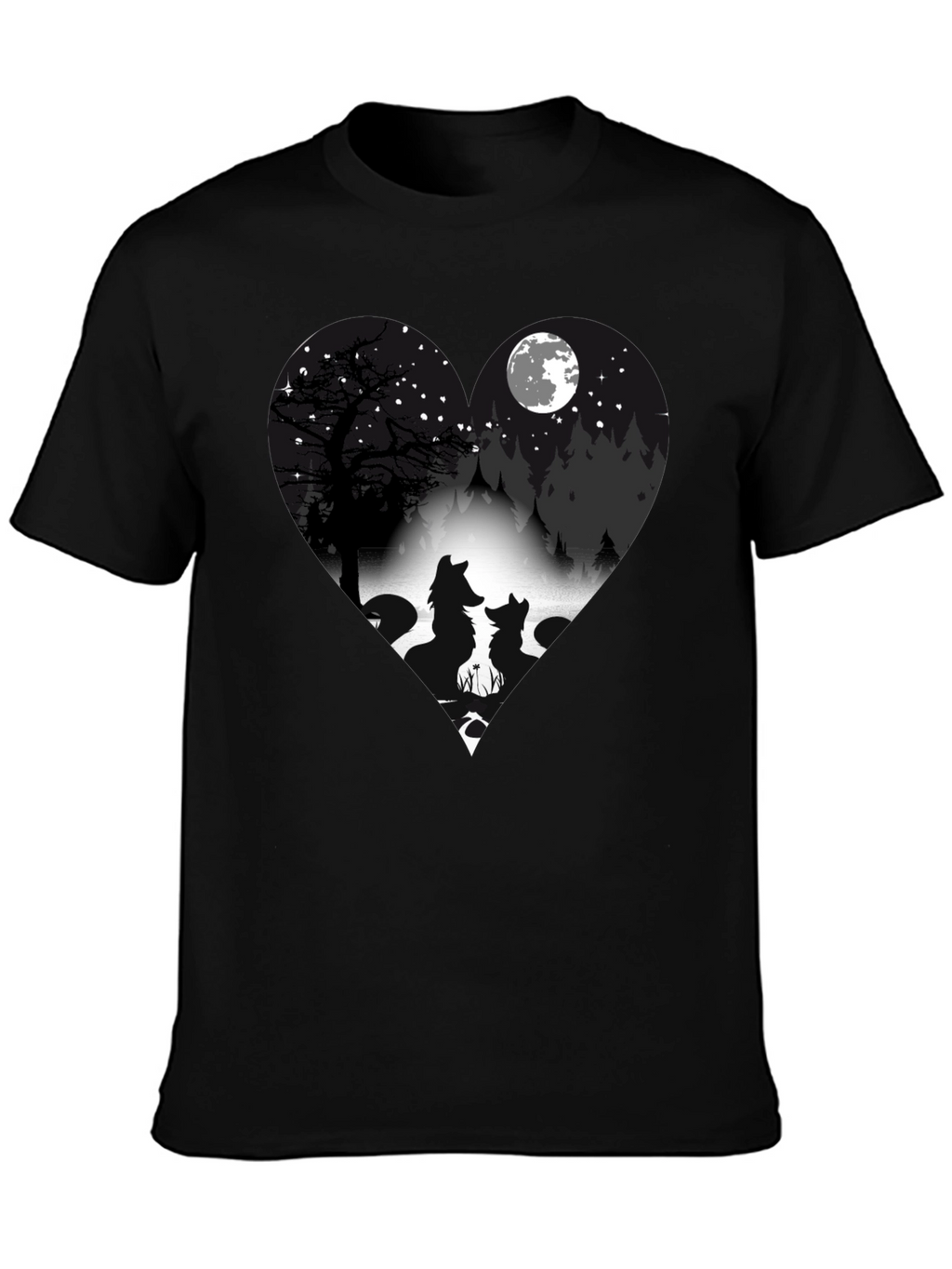 Wolf Silhouette Heart Graphic T-Shirt