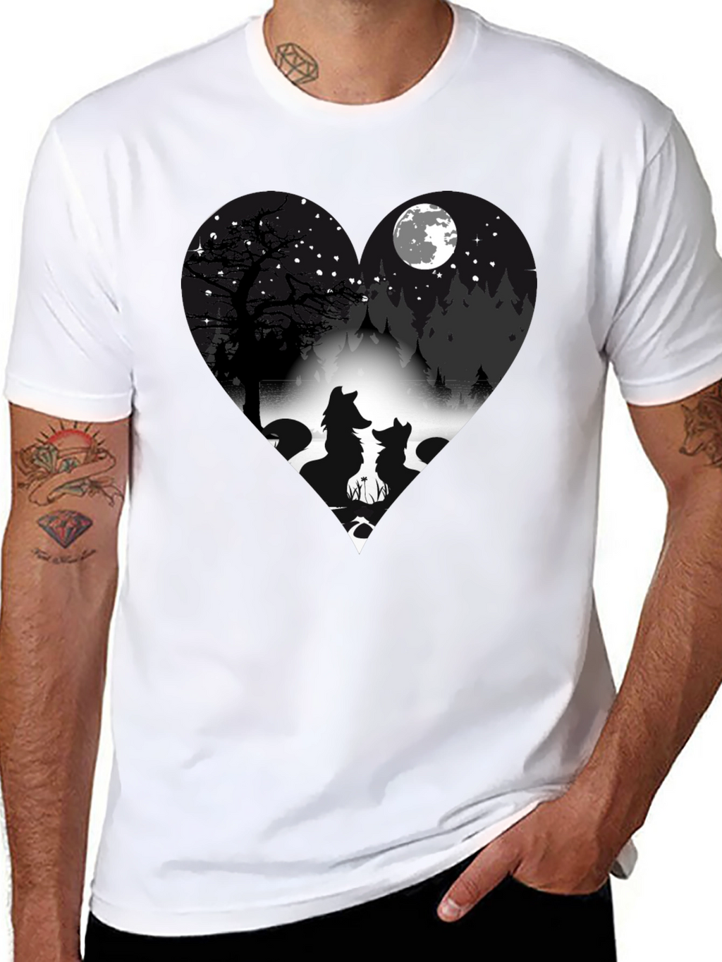 Wolf Silhouette Heart Graphic T-Shirt