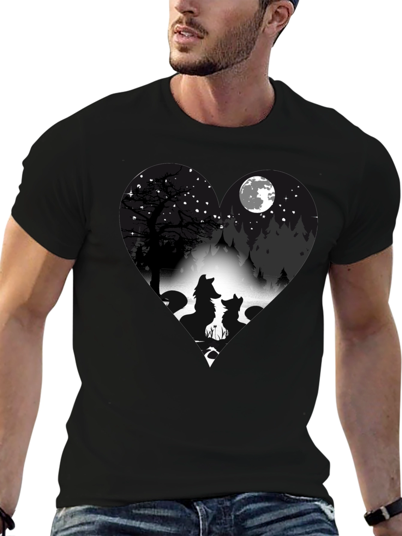 Wolf Silhouette Heart Graphic T-Shirt