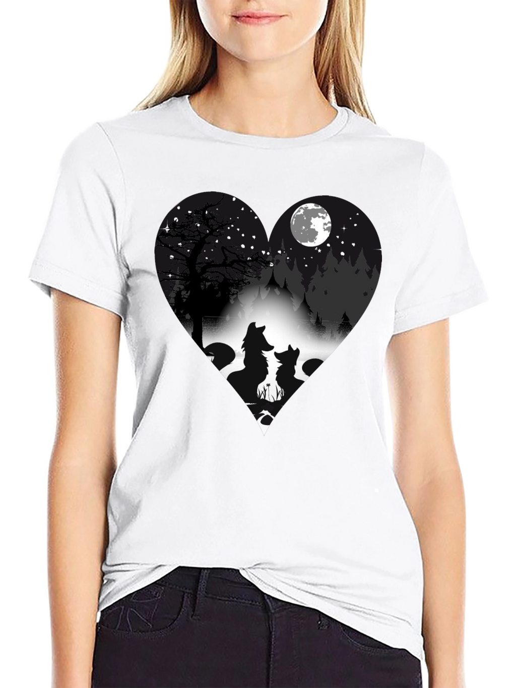 Wolf Silhouette Heart Graphic T-Shirt