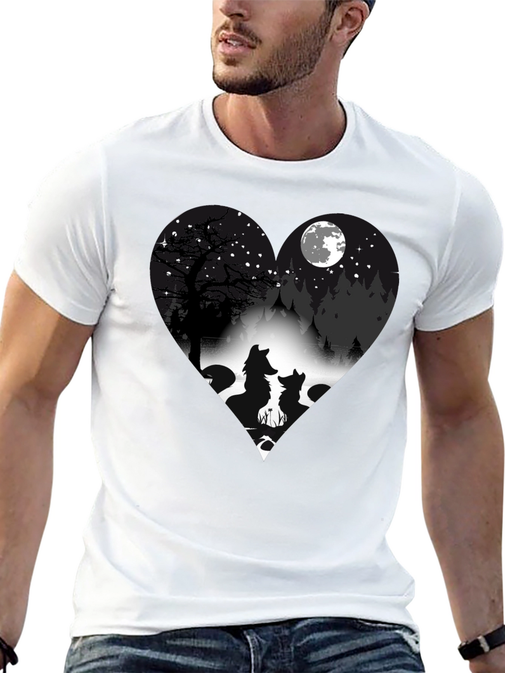 Wolf Silhouette Heart Graphic T-Shirt