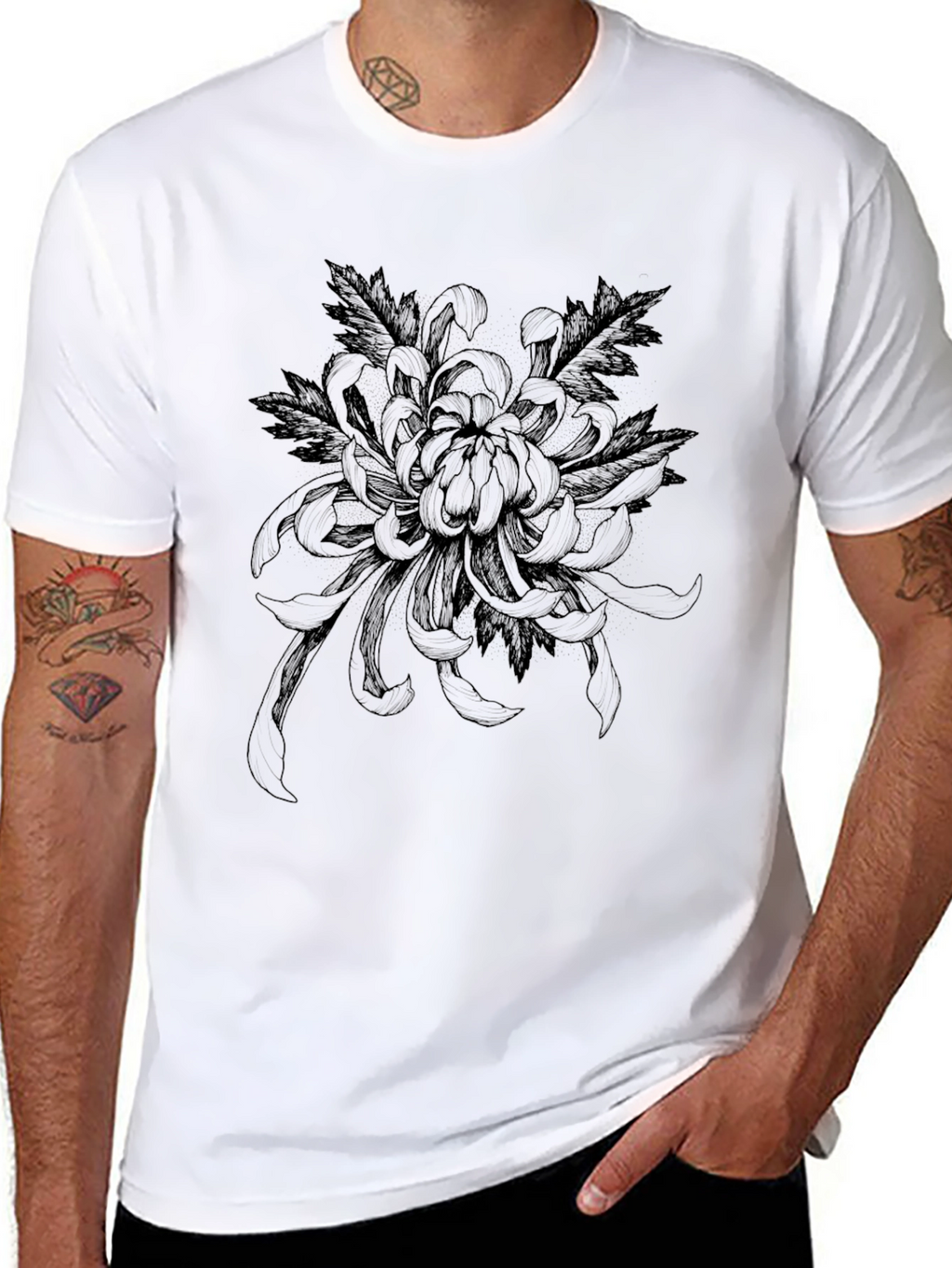 Black Floral Print Crew Neck T-Shirt