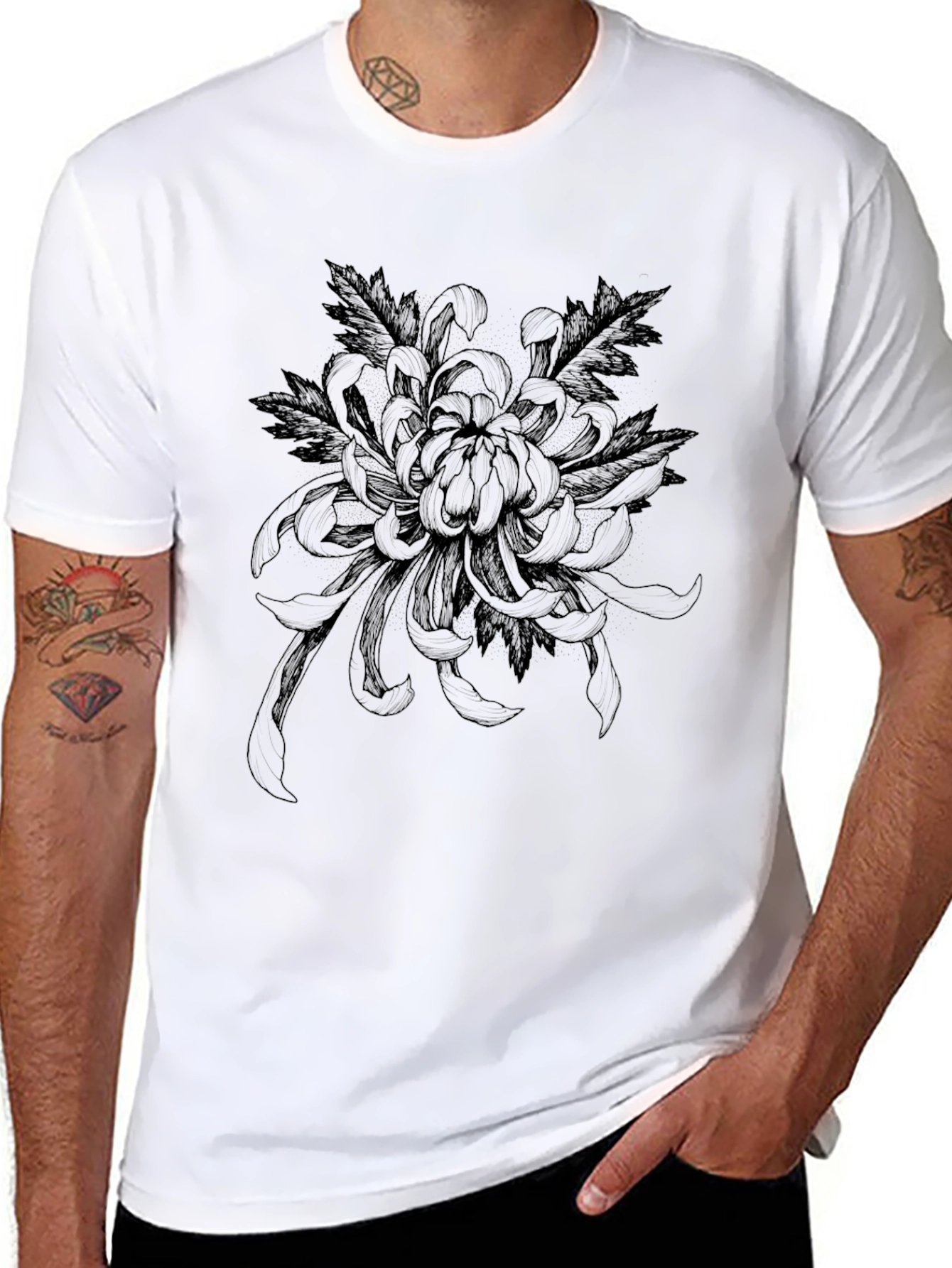 Black Floral Print Crew Neck T-Shirt