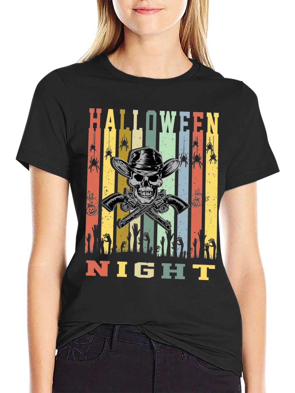 Halloween Night T-Shirt Skull Cowboy