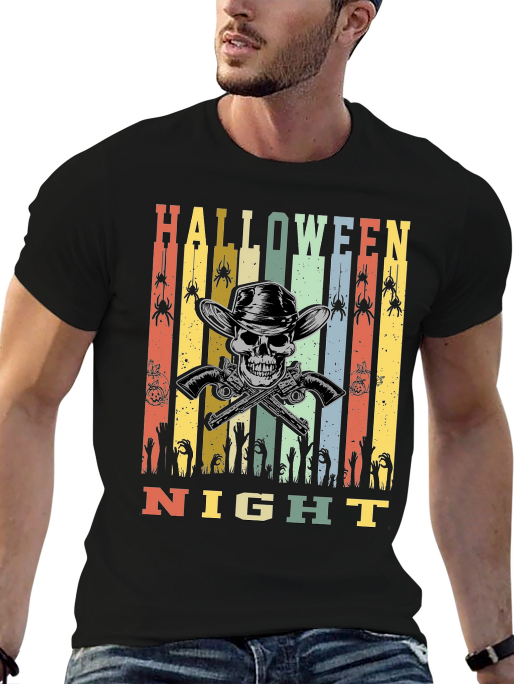 Halloween Night T-Shirt Skull Cowboy