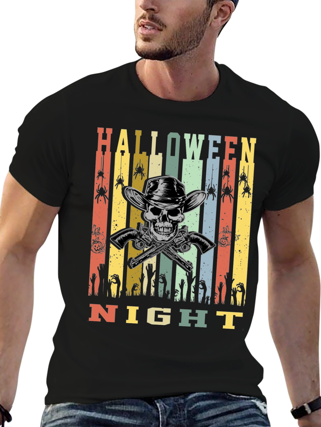Halloween Night T-Shirt Skull Cowboy