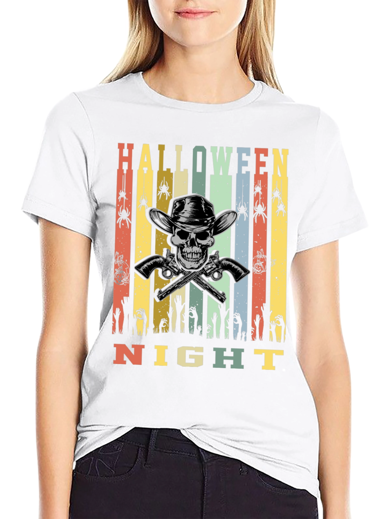 Halloween Night T-Shirt Skull Cowboy