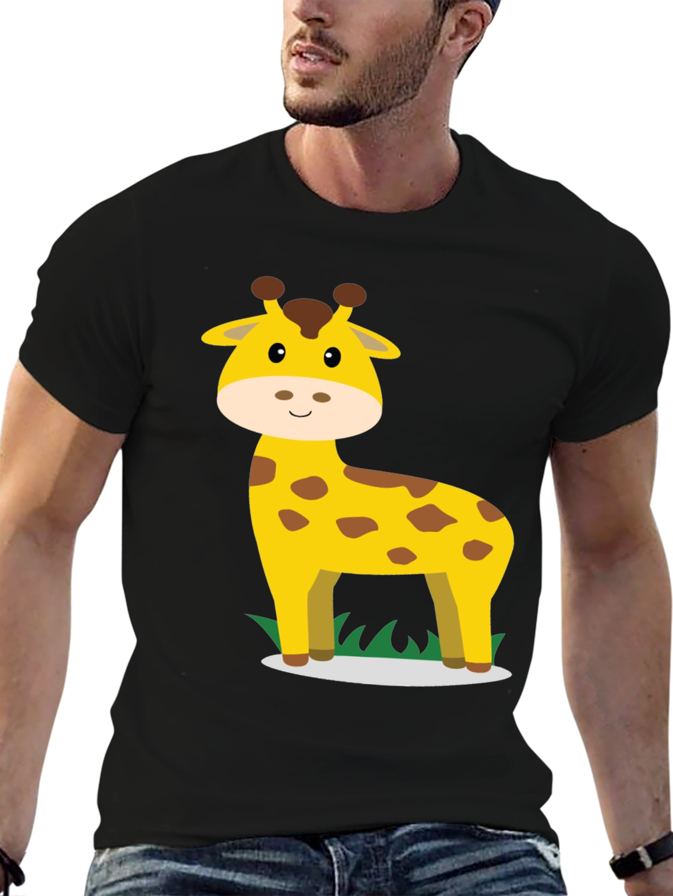 Giraffe Graphic Tee - Black Cotton Casual Shirt
