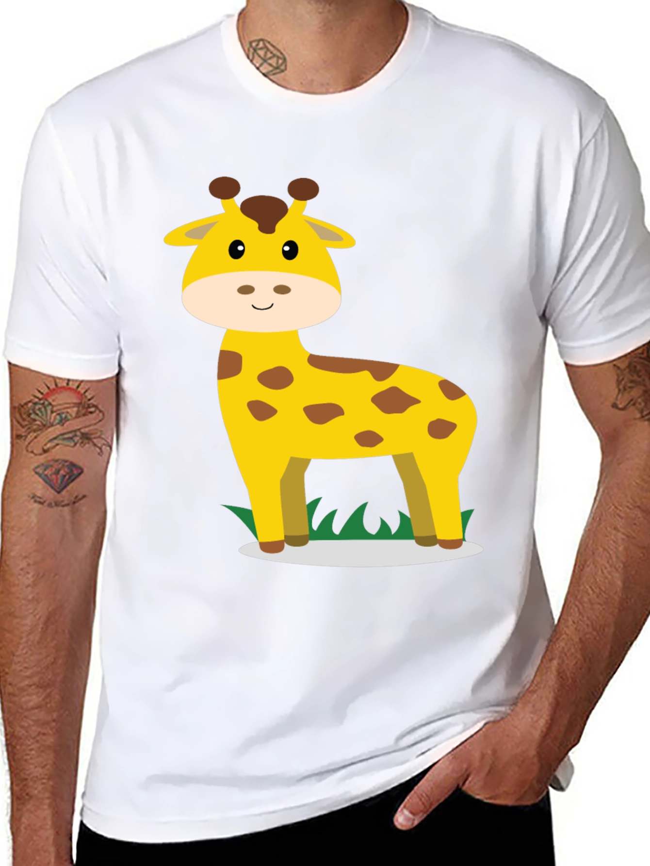 Giraffe Graphic Tee - Black Cotton Casual Shirt