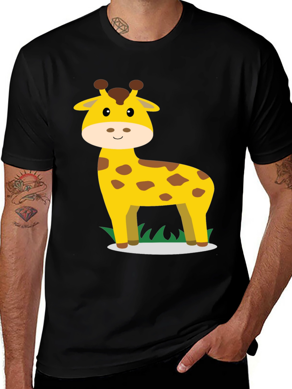 Giraffe Graphic Tee - Black Cotton Casual Shirt