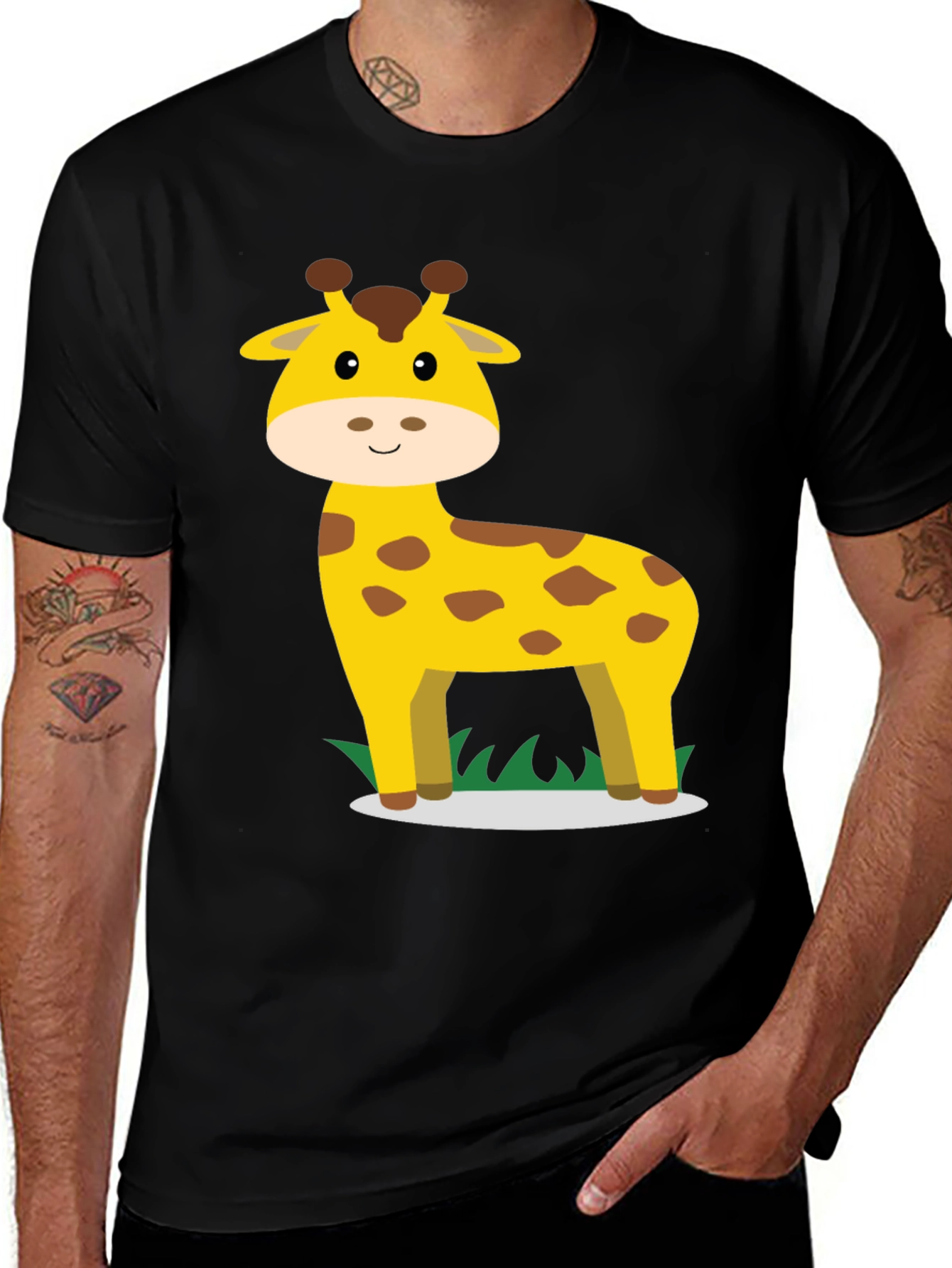 Giraffe Graphic Tee - Black Cotton Casual Shirt