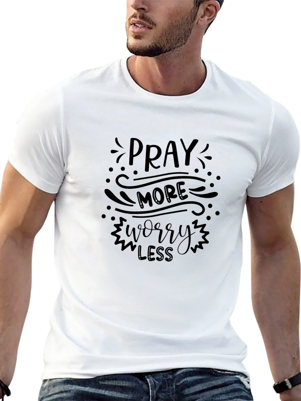 Pray More Worry Less Black T-Shirt