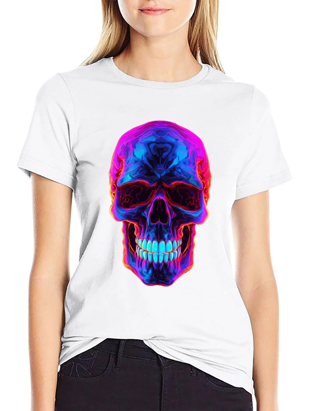 Neon Skull Graphic T-Shirt - Dark Style