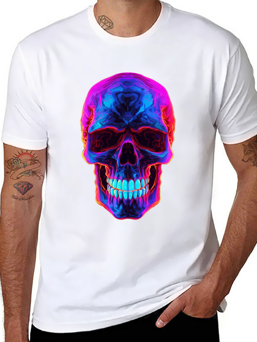 Neon Skull Graphic T-Shirt - Dark Style