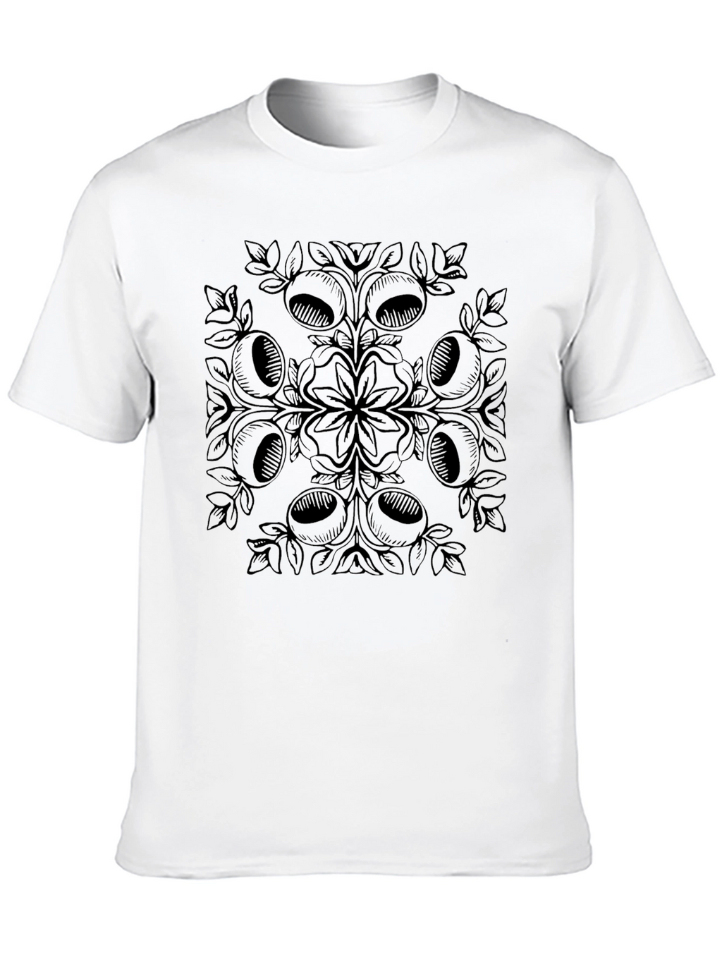 Black Graphic Tee with Acorn Mandala