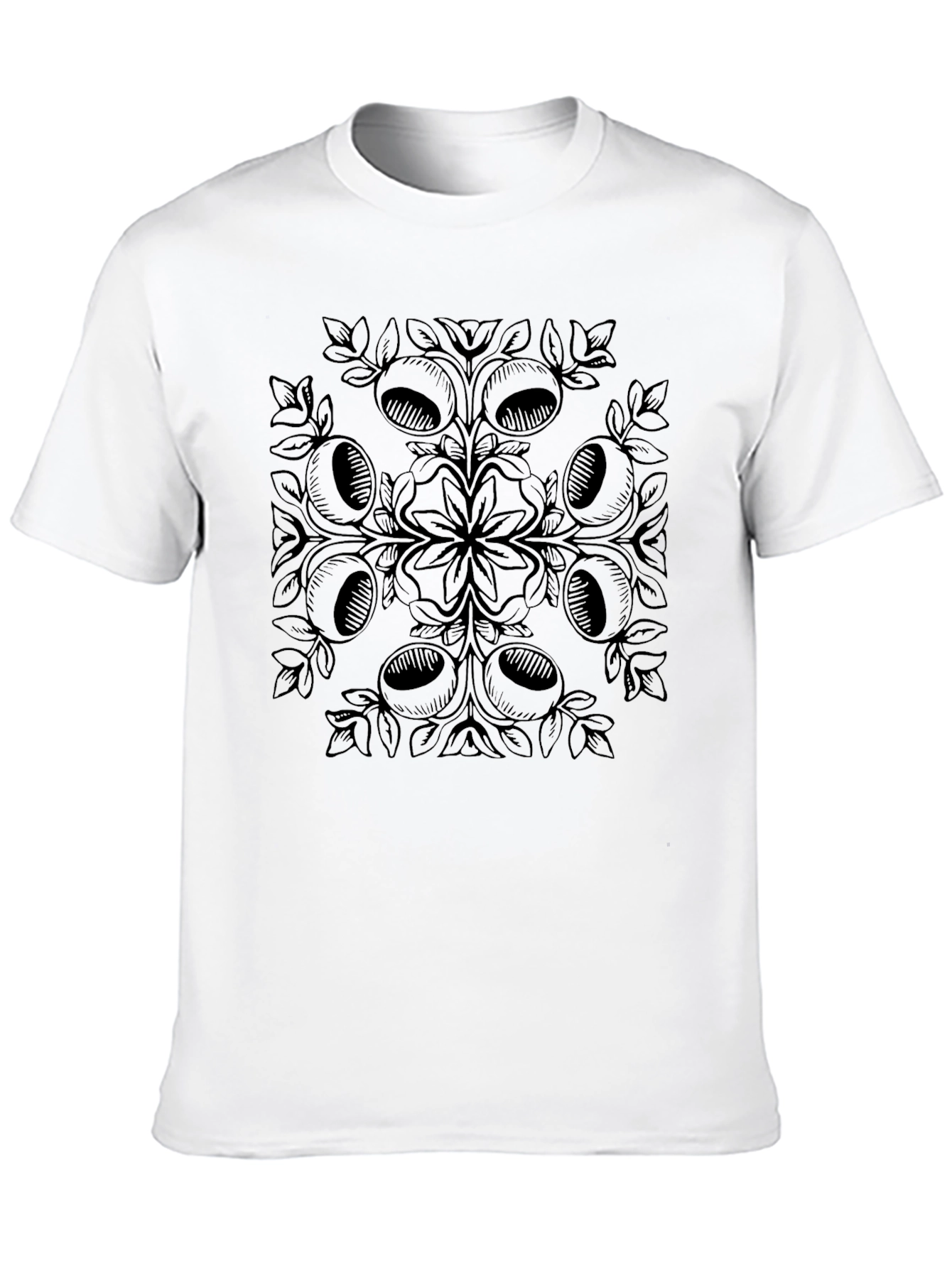 Black Graphic Tee with Acorn Mandala