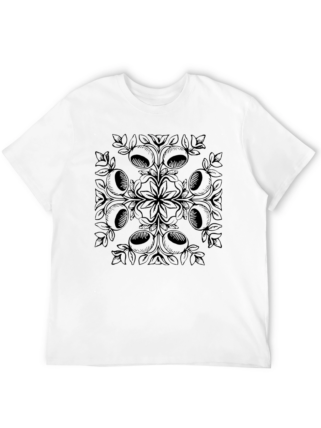 Black Graphic Tee with Acorn Mandala