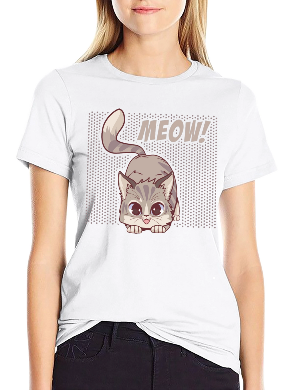Cute MEOW Cat Graphic T-Shirt - Black