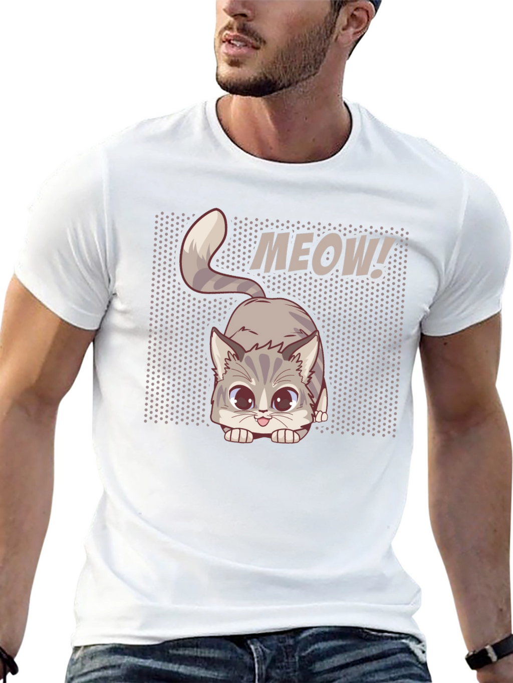 Cute MEOW Cat Graphic T-Shirt - Black