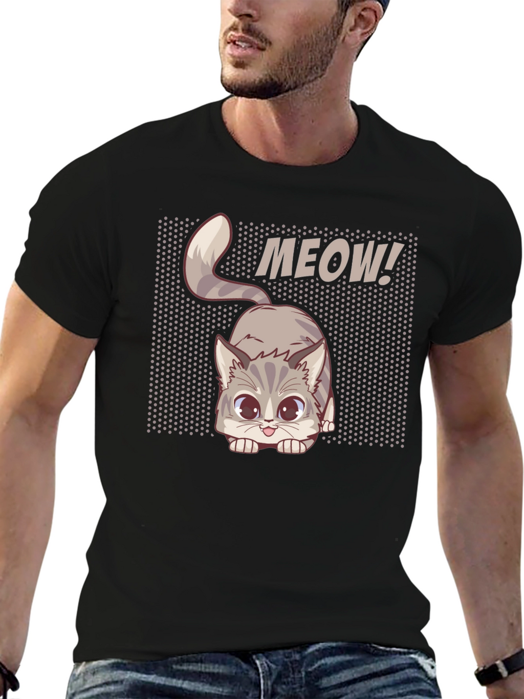 Cute MEOW Cat Graphic T-Shirt - Black