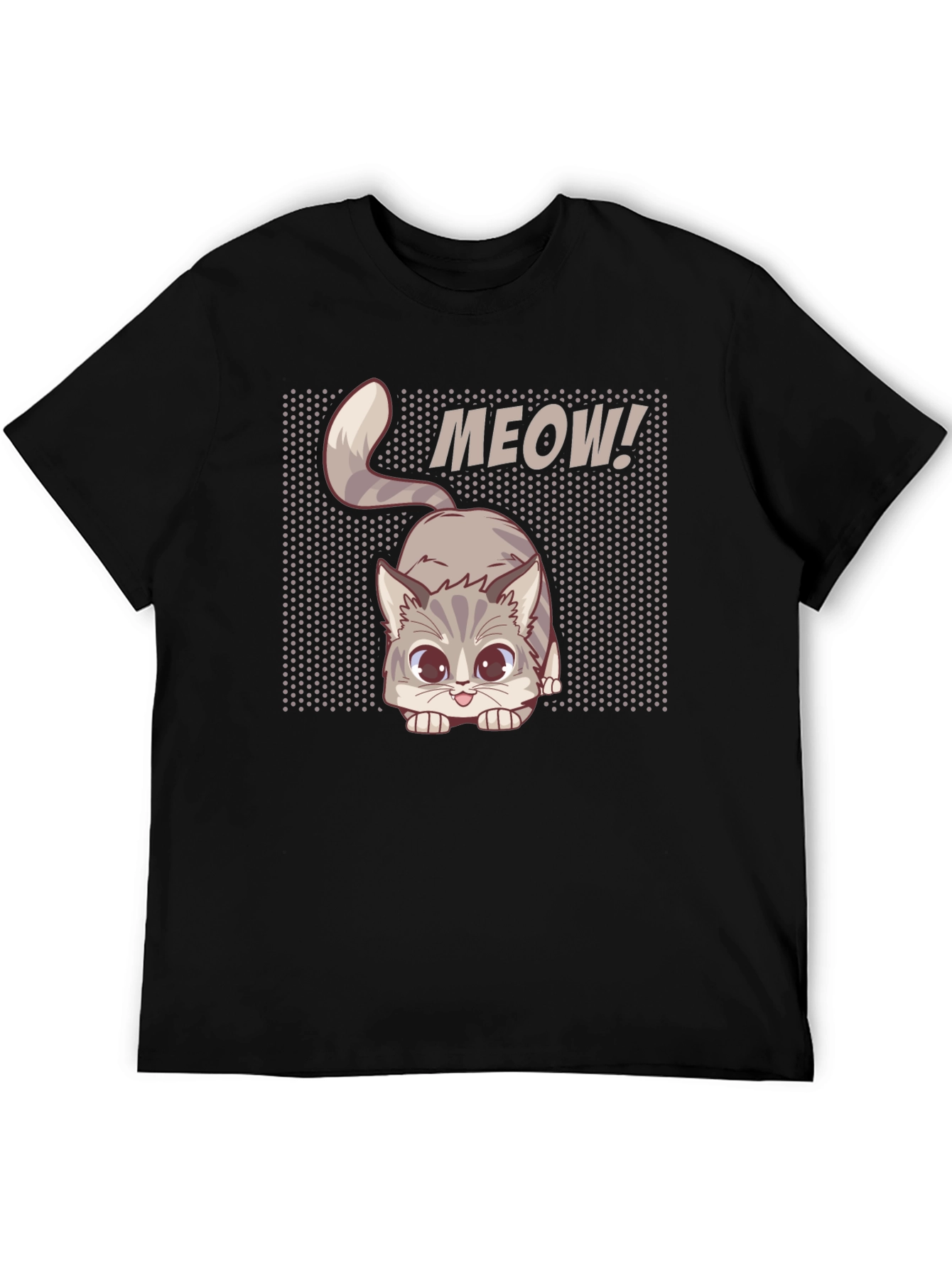 Cute MEOW Cat Graphic T-Shirt - Black