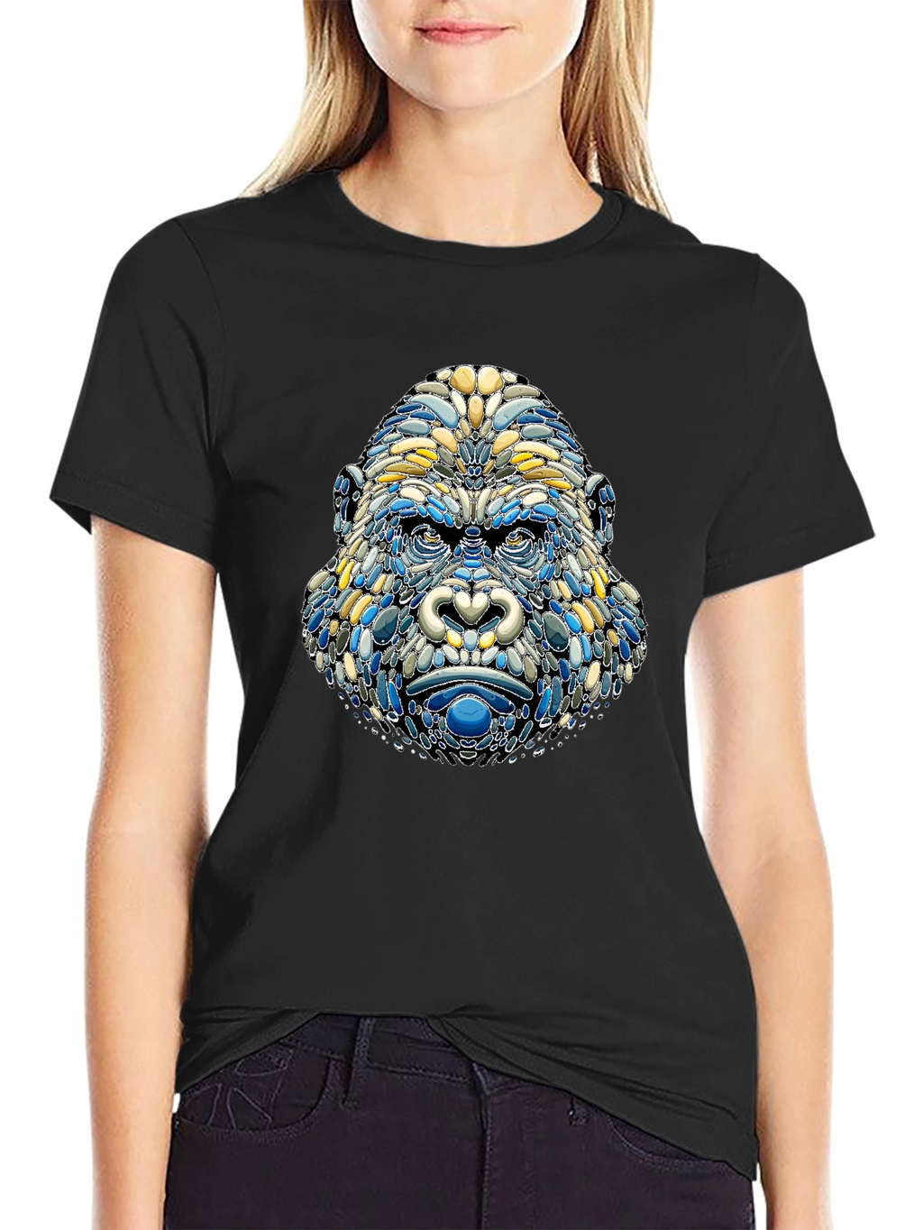 Abstract Gorilla Head Graphic T-Shirt