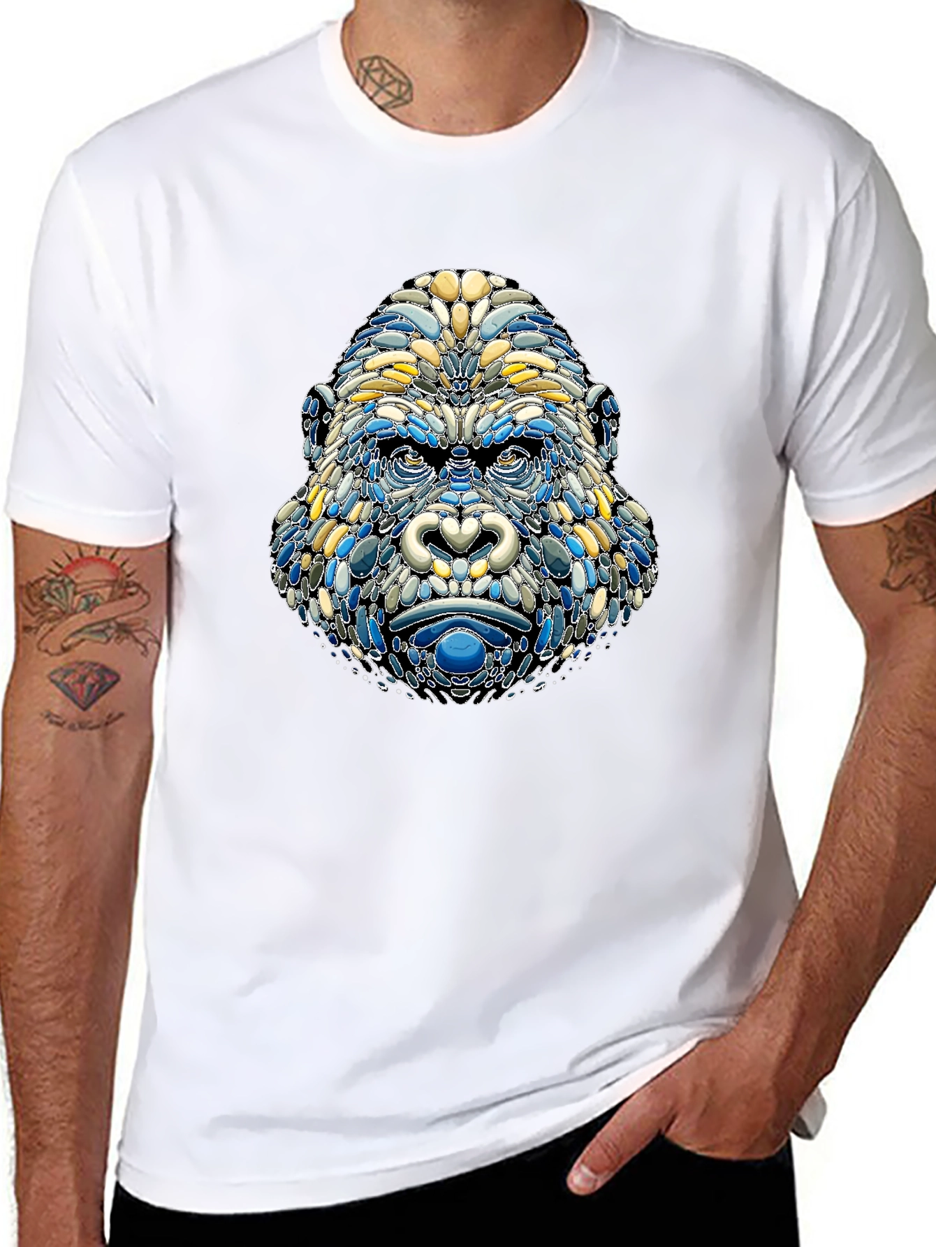 Abstract Gorilla Head Graphic T-Shirt