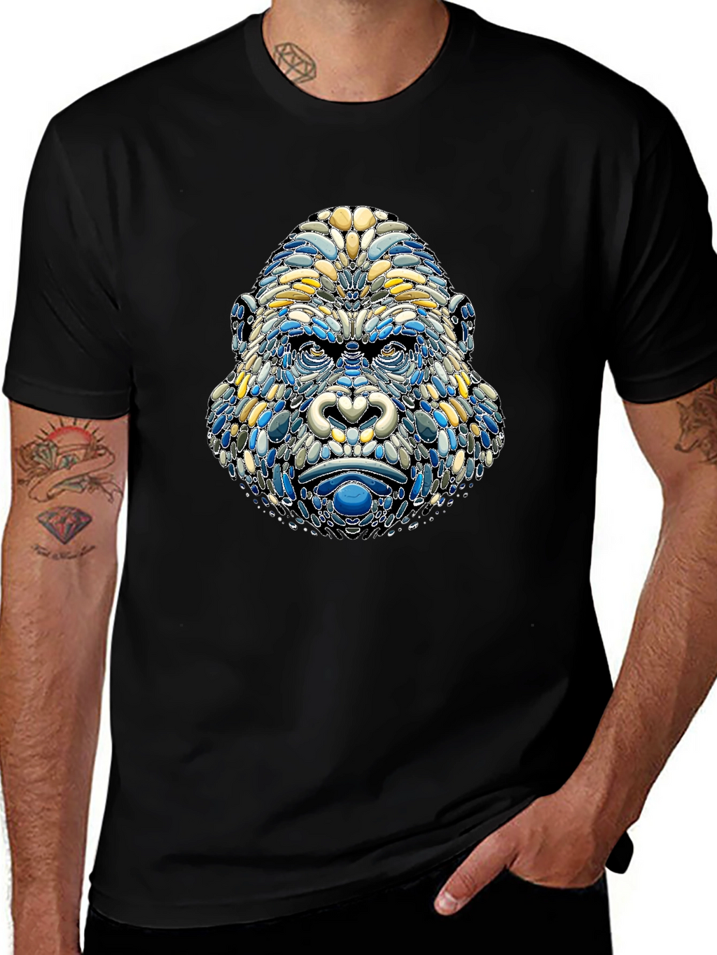 Abstract Gorilla Head Graphic T-Shirt