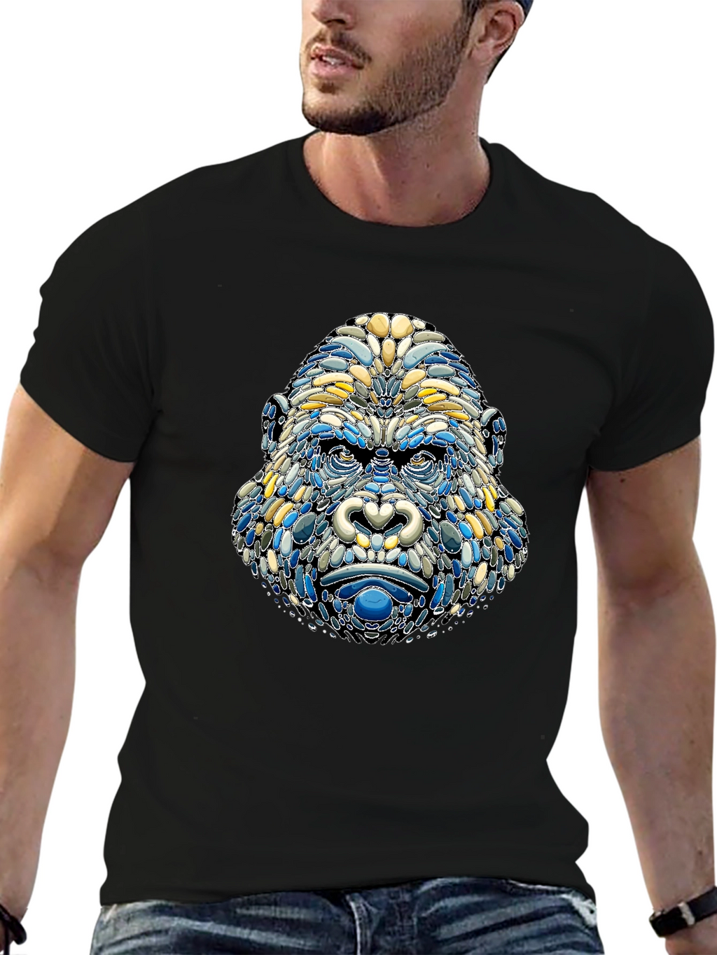 Abstract Gorilla Head Graphic T-Shirt