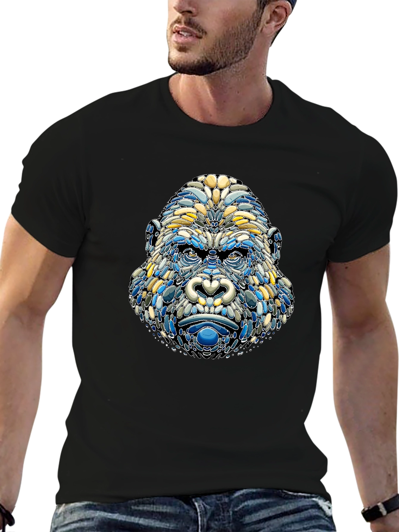 Abstract Gorilla Head Graphic T-Shirt
