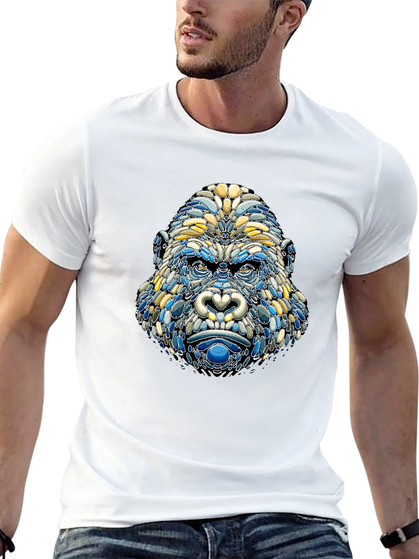 Abstract Gorilla Head Graphic T-Shirt