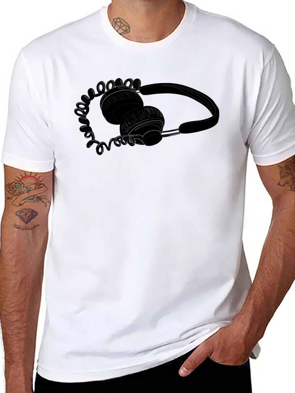 Headphone Graphic Tee - Stylish Black T-Shirt