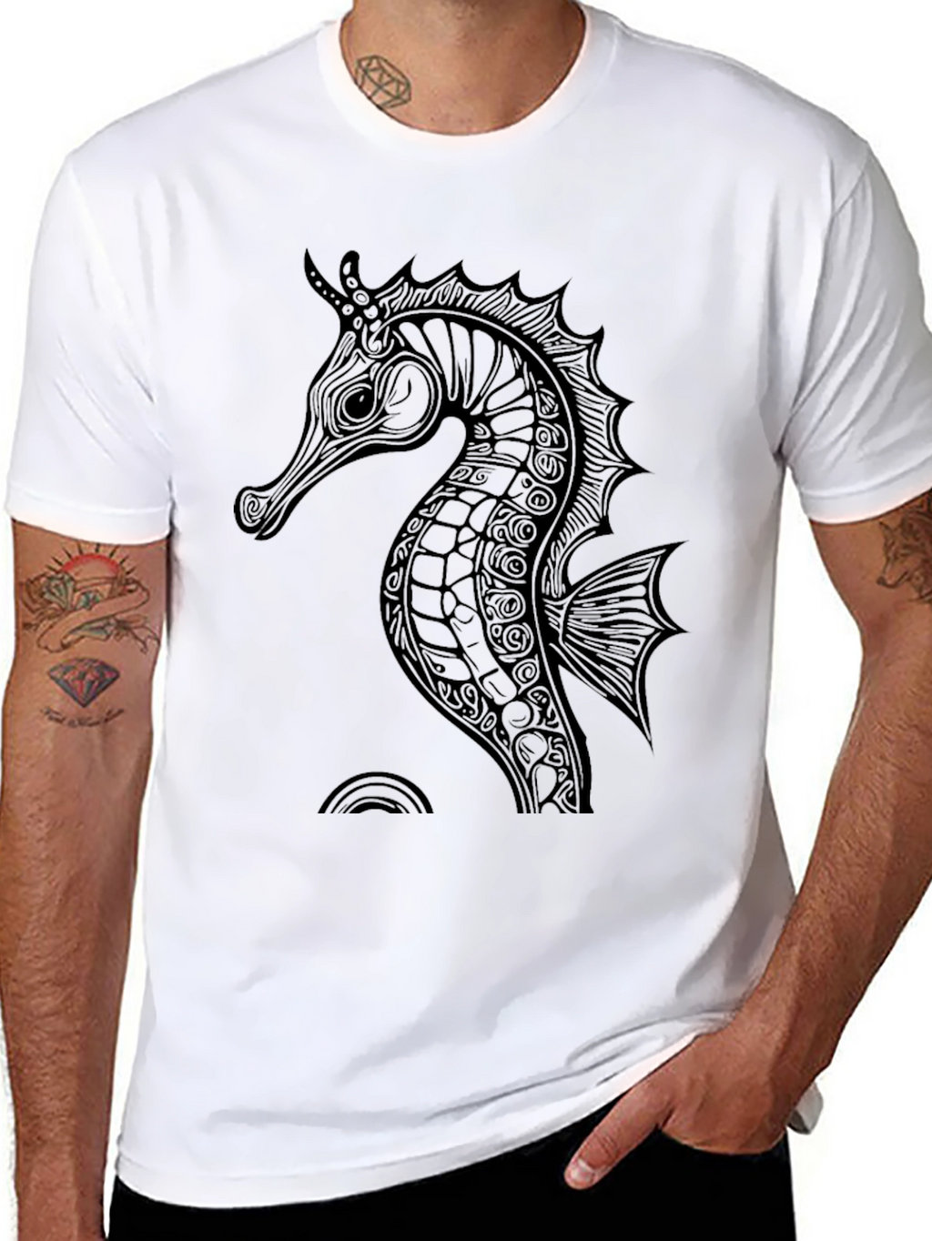 Black Seahorse Graphic Tee - Stylish Mens Shirt