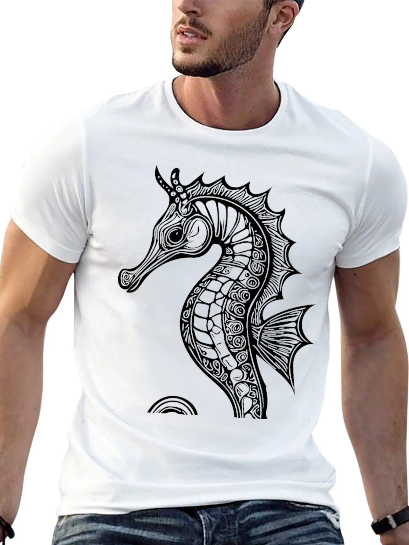 Black Seahorse Graphic Tee - Stylish Mens Shirt