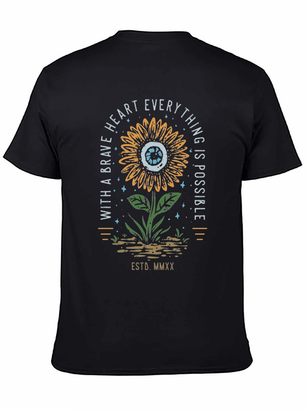 Brave Heart Sunflower Graphic Tee - Unisex Black T-Shirt