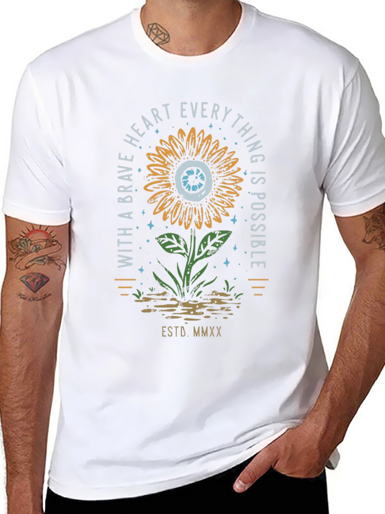 Brave Heart Sunflower Graphic Tee - Unisex Black T-Shirt