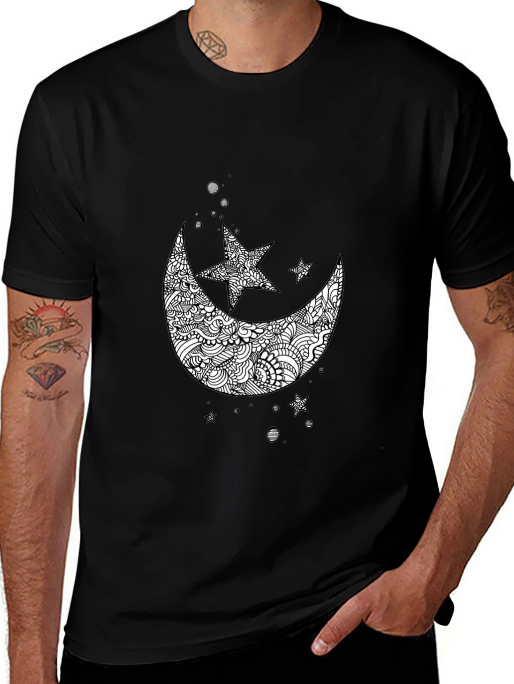Black Moon & Star Graphic Tee - Mens